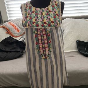 THML blue and white embroidered dress